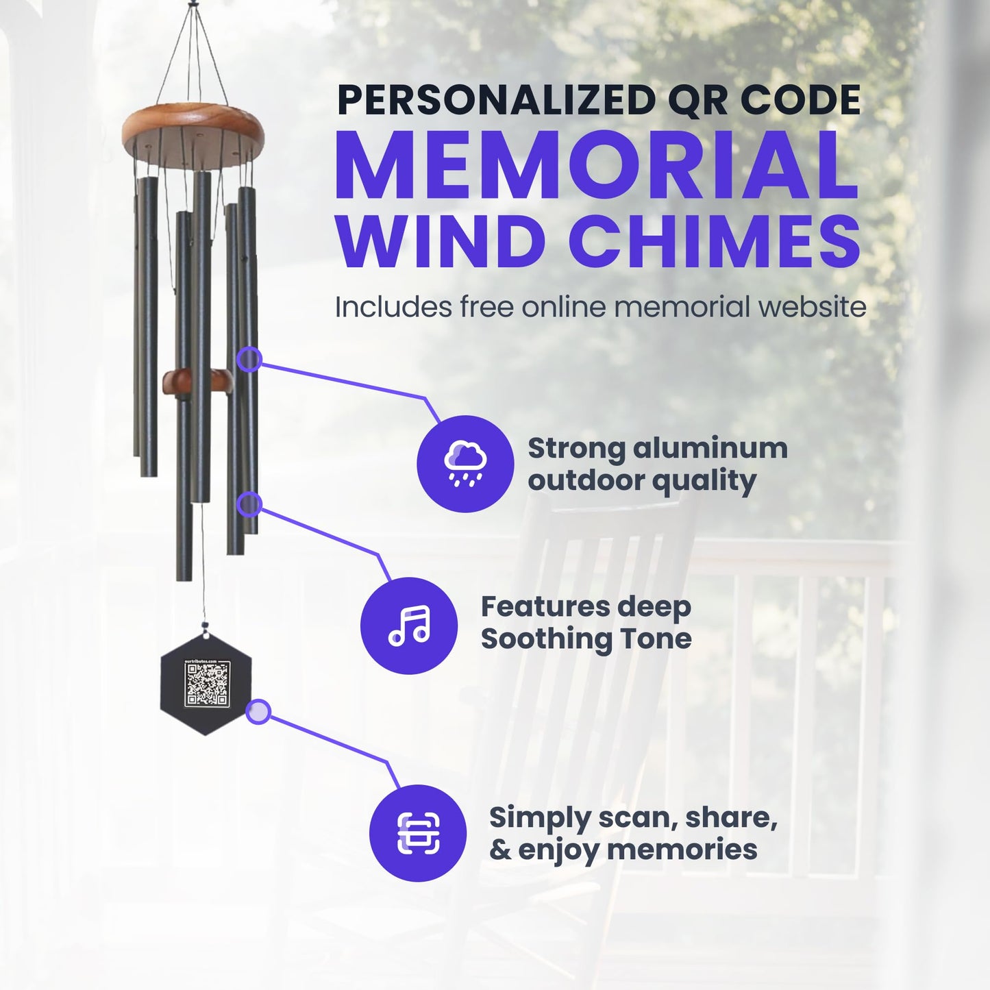 Memorial Wind Chimes with QR Code Memorial Webpage