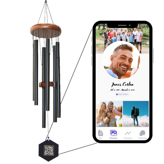 Memorial Wind Chimes with QR Code Memorial Webpage