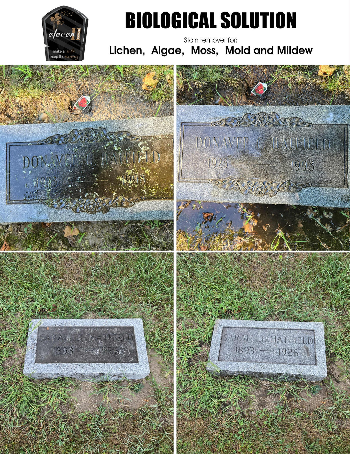 Eleven11 Biological Solution Headstone Cleaner KIT (32 fl oz - Makes 1 Gal)