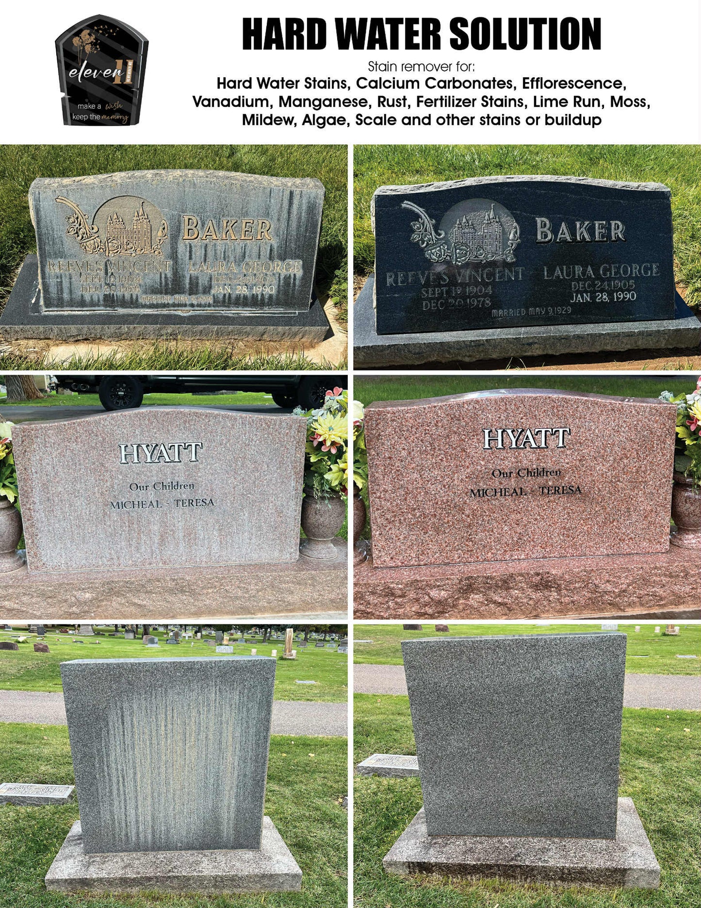 Eleven11 TKO Hard Water Headstone Cleaner (32fl oz) w/ Spray Bottle